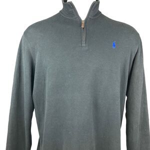 Polo Ralph Lauren Estate Rib Pullover Mens L Quarter Zip Sweater Black Blue Pony